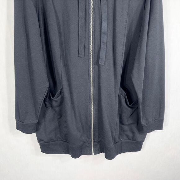 Woman Within‎ 18W 20W Jacket L Full Zip Black Pockets Hooded Jersey Knit 1439 - Picture 4 of 8